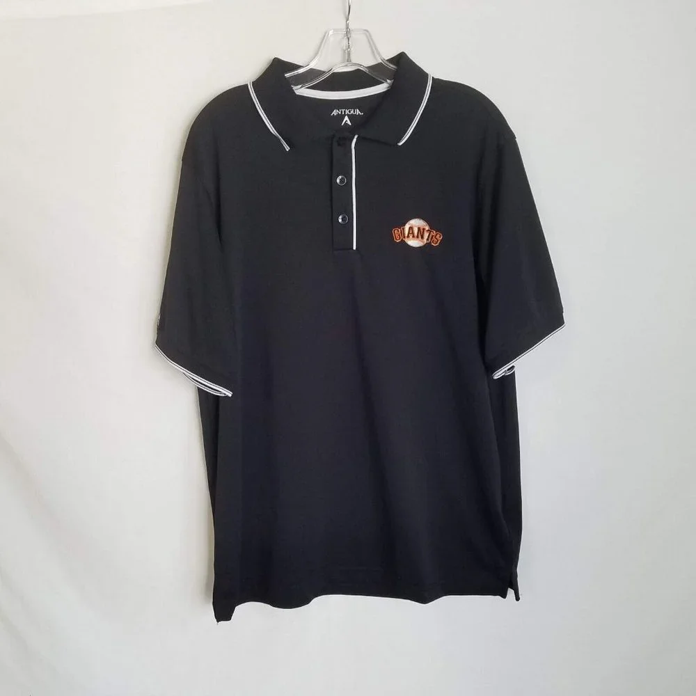 Antigua Mens Black SF San Francisco Giants Short Sleeve Polo Shirt Size Large